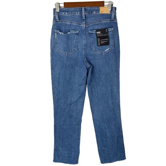 PAIGE HIGH RISE STRAIGHT STELLA CROPPED JEANS IN CEYLON DESTRUCTED NWT SIZE 27‎ - Picture 3 of 16